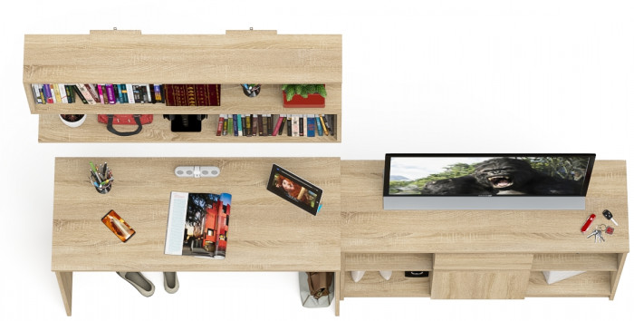 Мори Стол письменный МСП1200.1 + Тумба МТВ1204.1 + Полка 1200, цвет дуб сонома, ШхГхВ 240,8х50х209,6 см., универсальная сборка