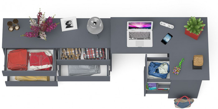 Мори Стол компьютерный МС-16 правый + Комод МК1380.6, цвет графит, ШхГхВ 262,4х84,9х76,6 см., выдвижные ящики справа, НЕ универсальная сборка