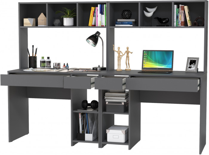 Стол компьютерный Комфорт 12.77F + Стол компьютерный Комфорт 12.77F, цвет тёмно-серый, ШхГхВ 200х49,8х147 см., универсальная сборка