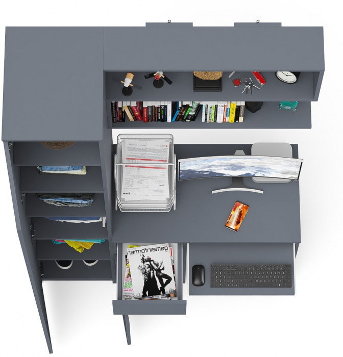 Мори компьютерный стол МС-1 левый + Пенал МШ400.1 + Полка 900, графит