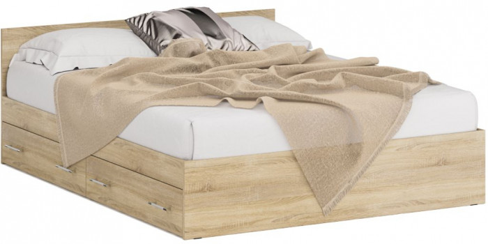 Кровать с ящиками 1600 + Шкаф 2-х створчатый Стандарт, цвет дуб сонома, ШхГхВ 163,5х203,5х70 + 90х52х200 см., сп.м. 1600х2000 мм., б/м, основание есть