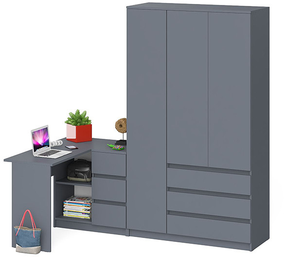 Мори компьютерный стол МС-16 правый + Шкаф МШ1200.1, графит