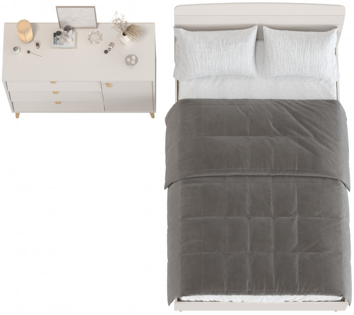 Афина Спальня Кровать 1200 + Комод, кашемир серый