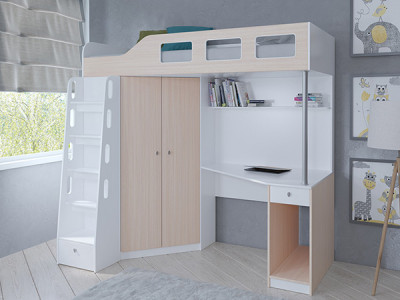 Кровать чердак Астра 7 Белый/Дуб молочный