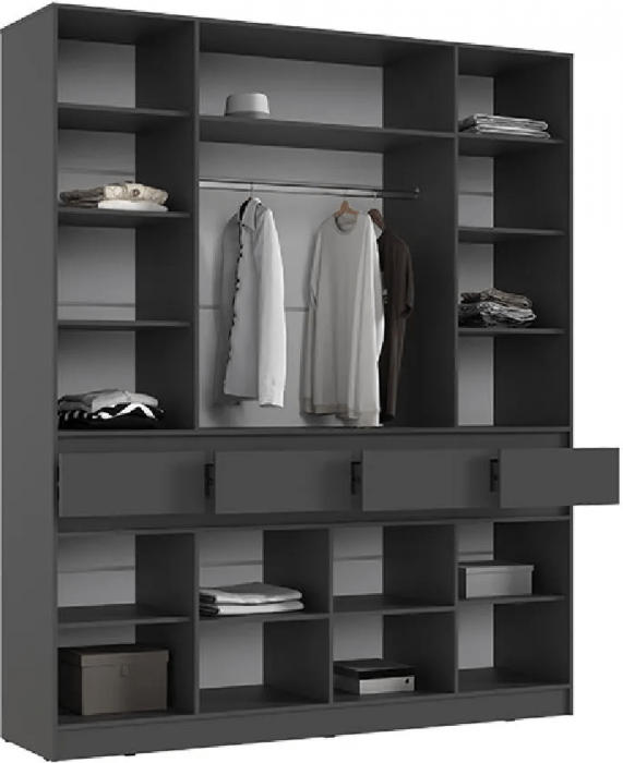 Роджина Шкаф 4-х створчатый, Графит/Дуб Крафт Белый (Дуб крафт белый/Графит)