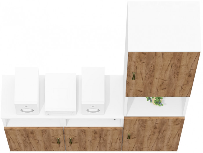 Лидер-8 Пенал + Тумба МД 3.19 + Тумба МД 3.19, белый шагрень/крафт золото