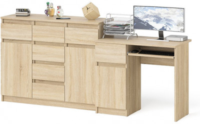 Мори компьютерный стол МС-1 левый + Комод МК1200.4, дуб сонома