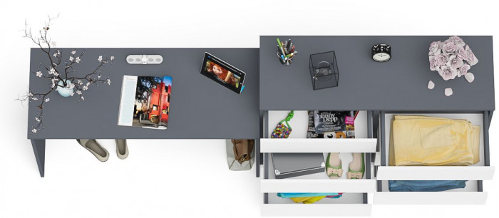 Мори Стол письменный МСП1200.1 + Комод МК1200.8, цвет графит/белый, ШхГхВ 240,8х50х94 см., универсальная сборка