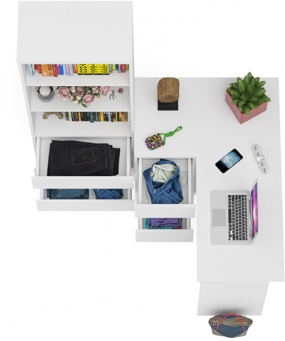 Мори Стол компьютерный МС-16 левый + Стеллаж МСТ600.3, цвет белый, ШхГхВ 184,8х84,9х179,6 см., выдвижные ящики слева, НЕ универсальная сборка