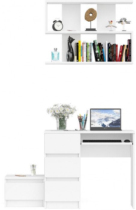 Мори Стол компьютерный МС-6 левый + Тумба ТМП400.1 + Полка 900, цвет белый, ШхГхВ 130,4х50х209,6 см., НЕ универсальная сборка
