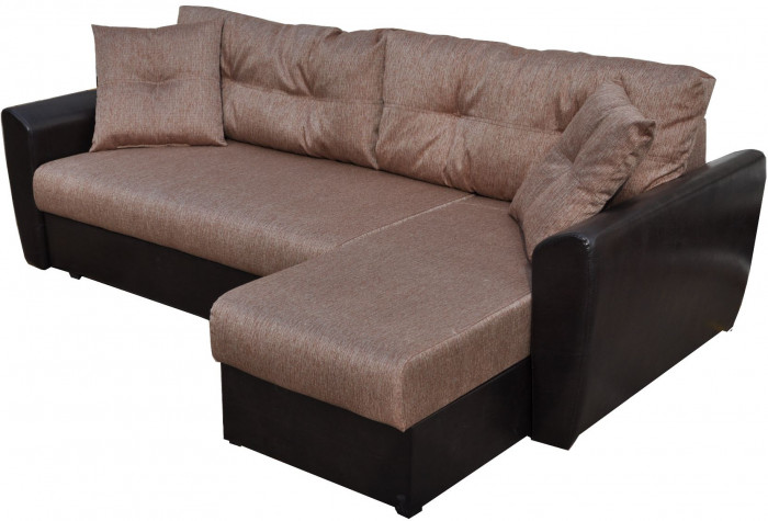 Диван-кровать угловой Амстердам, 160х200, еврокнижка, рогожка/экокожа, коричневый