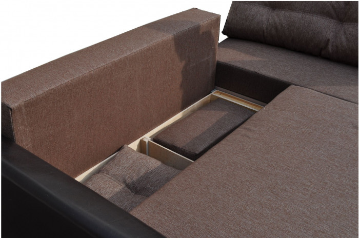 Диван-кровать угловой Амстердам, 160х200, еврокнижка, рогожка/экокожа, коричневый