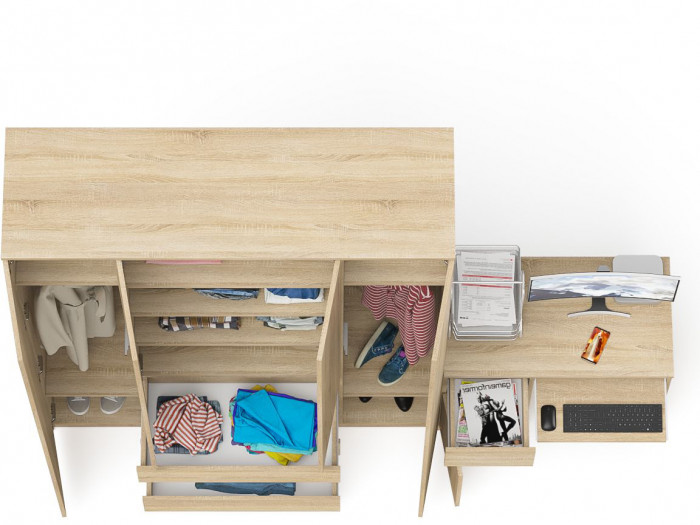 Мори Стол компьютерный МС-1 левый + Шкаф МШ1600.1, цвет дуб сонома, ШхГхВ 250,4х50,4х209,6 см., выдвижной ящик слева, НЕ универсальная сборка