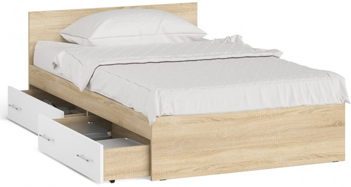 Мори Кровать с ящиками 1200, дуб сонома/белый
