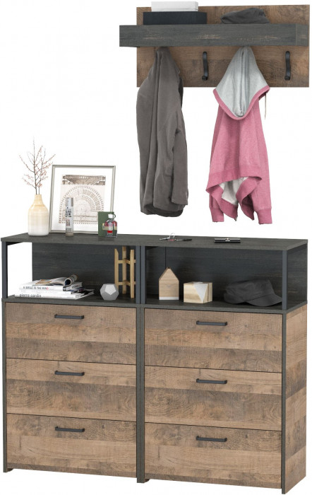 Трувор Прихожая 153, цвет дуб гранж песочный/интра, ШхГхВ 132х37х195 см.