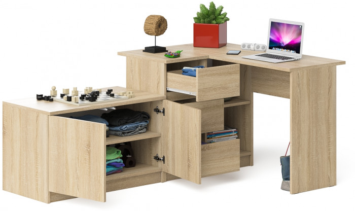 Мори компьютерный стол МС-16 левый + Тумба МА900.1, дуб сонома