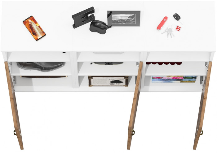 Лидер-8 Тумба МД 3.19 3 шт., цвет белый шагрень/крафт золото, ШхГхВ 120х30х75 см., универсальная сборка