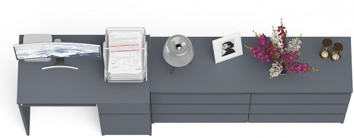 Мори Стол компьютерный МС-1 правый + Комод МК1380.6, цвет графит, ШхГхВ 228х50х76,6 см., выдвижной ящик справа, НЕ универсальная сборка