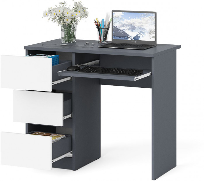 Мори компьютерный стол МС-6 левый, графит/белый
