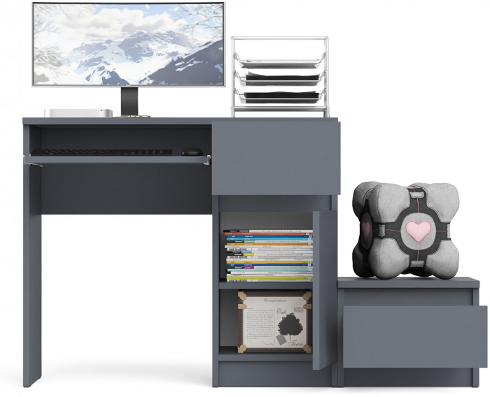 Мори Стол компьютерный МС-1 правый + Тумба ТМП400.1, цвет графит, ШхГхВ 130,4х50х76,6 см., выдвижной ящик справа, НЕ универсальная сборка