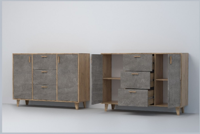 Эго Комод К-2 НГ (Глянец Белый/Бетон Светлый)