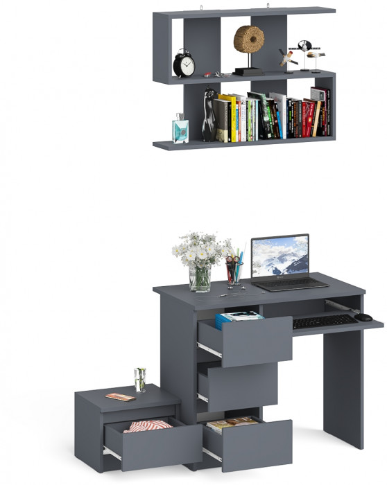 Мори Стол компьютерный МС-6 левый + Тумба ТМП400.1 + Полка 900, цвет графит, ШхГхВ 130,4х50х209,6 см., НЕ универсальная сборка