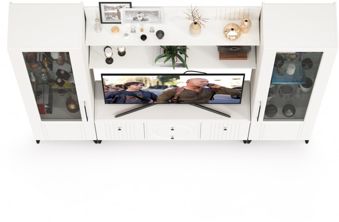 Валенсия Гостиная № 063, ЛДСП белый шагрень/МДФ белый шагрень