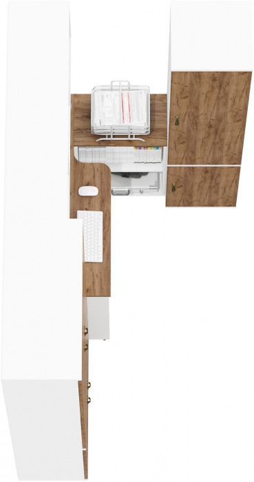 Лидер-8 Шкаф МД 20Б + Стол + Полка + Пенал 21Б, цвет белый шагрень/крафт золото, ШхГхВ 285х50/37,5х75/190 или 195х120х75/190 см., НЕ ун.сб.