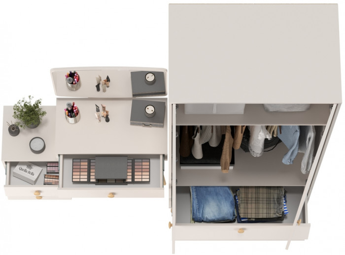 Афина Спальня Шкаф 2-х дверный + Трюмо, цвет кашемир серый, ШхГхВ 90,3х56,3х220 + 105х38,6х129 см., универсальная сборка