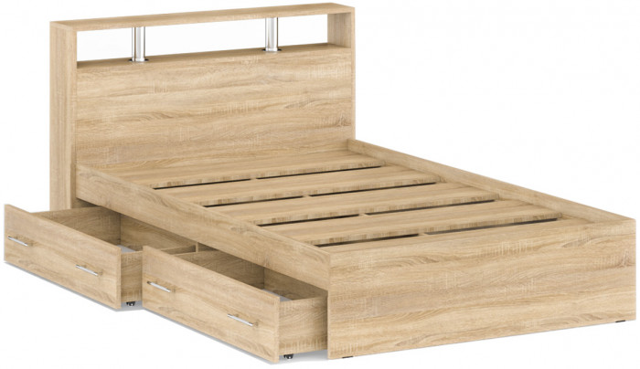 Камелия Кровать с ящиками 1200, цвет дуб сонома, ШхГхВ 123,5х217х78,2 см., сп.м. 1200х2000 мм., без матраса, основание есть