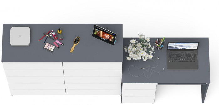 Мори Стол компьютерный МС-6 левый + Комод МК1200.10, цвет графит/белый, ШхГхВ 210,4х50х115 см., выдвижные ящики слева, НЕ универсальная сборка