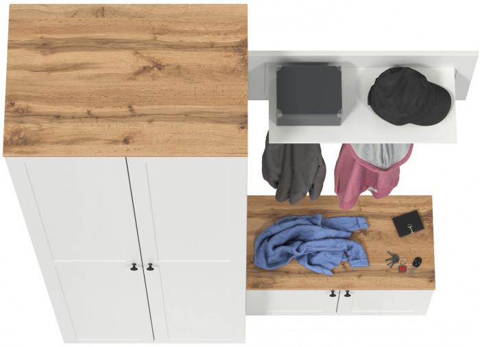 Остин Прихожая 19, белый шагрень/дуб крафт золотой