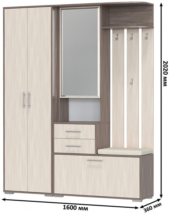 Прихожая 2-3430+2-3431бод.тем/св Домино - Комплект для прихожей, бодега тёмный/бодега светлый