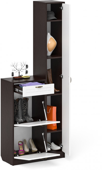 Прихожая П-6 Компоновка № 22, венге/фасады МДФ белое дерево фрезеровка прованс