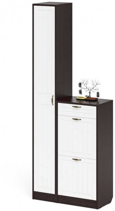 Прихожая П-6 Компоновка № 22, венге/фасады МДФ белое дерево фрезеровка прованс