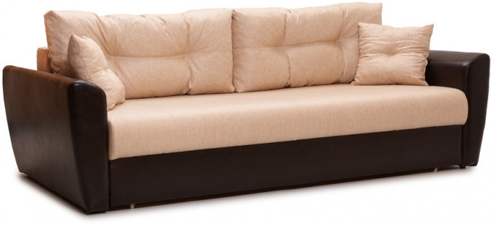 Диван-кровать Амстердам, 150х195, раскладной, еврокнижка, пружинный блок, рогожка/экокожа, коричнево-бежевый