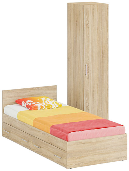 Кровать с ящиками 0900 + Пенал Стандарт, дуб сонома