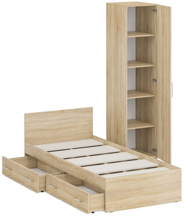 Кровать с ящиками 0900 + Пенал Стандарт, дуб сонома