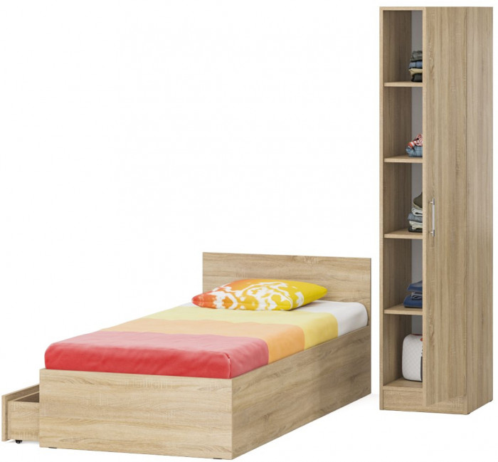 Кровать с ящиками 0900 + Пенал Стандарт, дуб сонома