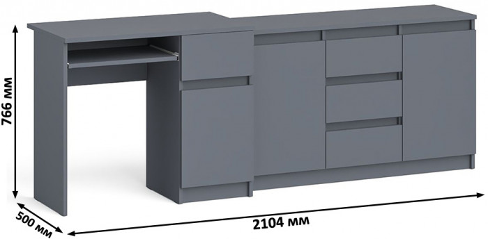 Мори компьютерный стол МС-1 правый + Комод МК1200.3, графит