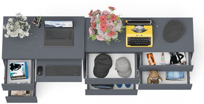 Мори компьютерный стол МС-6 левый + Комод МК1200.6, графит