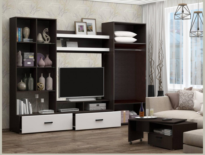 Гостиная Гамма-17 МДФ (Латте глянец, Ясень шимо светлый)