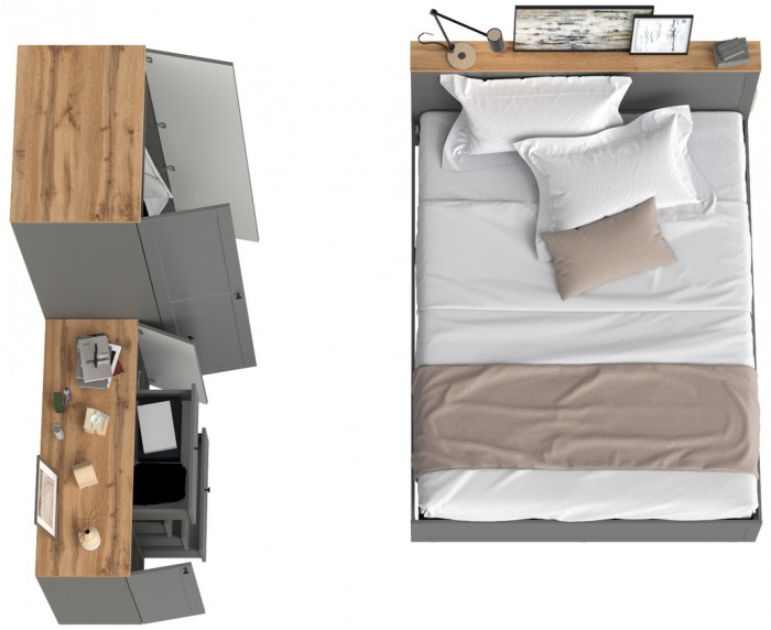 Остин 11.53 Кровать + ортопед + 13.224 Шкаф + 16.221 Комод, серый графит/дуб крафт золотой