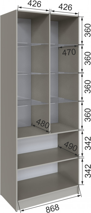 Шкаф Мадрид (0,9) с 2 витринами, Кашемир