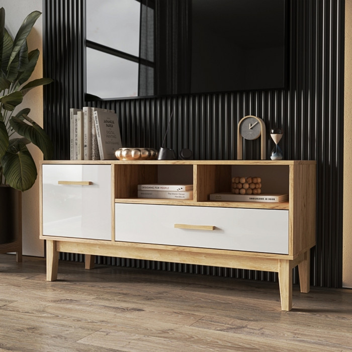 Тумба ТВ "Кельн" (1200), Крафт золотой/Белый глянец