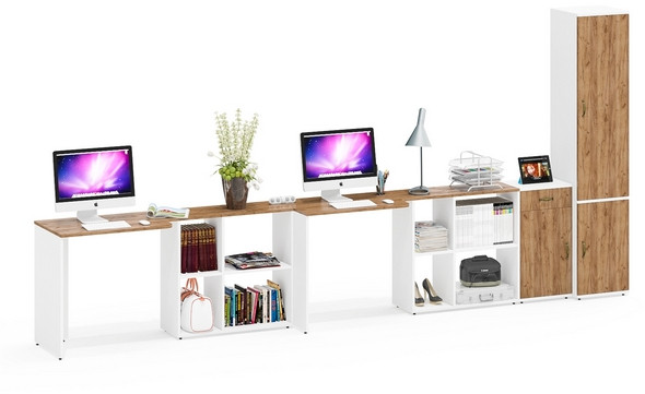 Лидер-8 Стол + Стол + Пенал МД 21Б + Тумба МД 3.15, цвет белый шагрень/крафт золото, ШхГхВ 410х50/37,5х75/190 или 230х160/50х75/190 см., НЕ ун. сб.