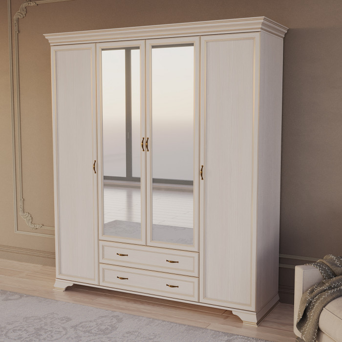 Шкаф распашной четырехдверный с зеркалами Сиена