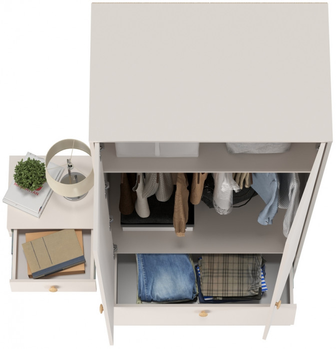 Афина Спальня Шкаф 2-х дверный + Тумба прикроватная, цвет кашемир серый, ШхГхВ 90,3х56,3х220 + 45х37х45 см., универсальная сборка