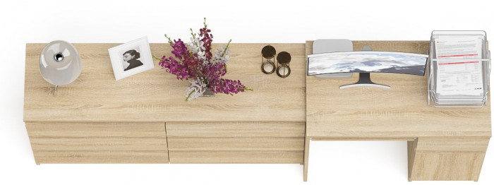 Мори Стол компьютерный МС-1 правый + Комод МК1380.6, цвет дуб сонома, ШхГхВ 228х50х76,6 см., выдвижной ящик справа, НЕ универсальная сборка