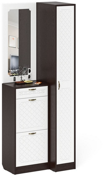 Прихожая П-6 Компоновка № 43, цвет венге/фасады МДФ белое дерево фрезеровка ромб, ШхГхВ 80х50х210 см., универсальная сборка